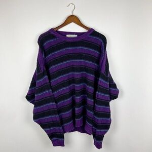 Vintage 90s Striped Cotton Knit Pullover Oversized Relaxed Grandpa Sweater XXL